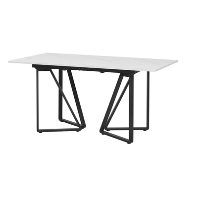 Table à Manger Extensible Blanche Effet Marbre et Pieds Métalliques Géométriques Dorés FASTIENS BLACK