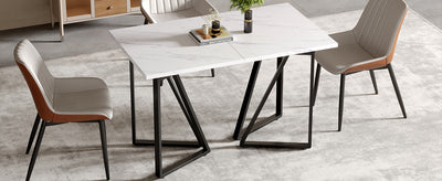 Table à Manger Extensible Blanche Effet Marbre et Pieds Métalliques Géométriques Dorés FASTIENS BLACK