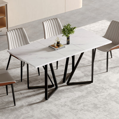 Table à Manger Extensible Blanche Effet Marbre et Pieds Métalliques Géométriques Dorés FASTIENS BLACK