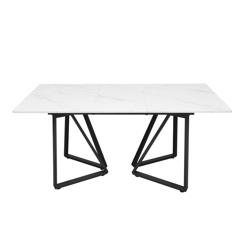 Table à Manger Extensible Blanche Effet Marbre et Pieds Métalliques Géométriques Dorés FASTIENS BLACK