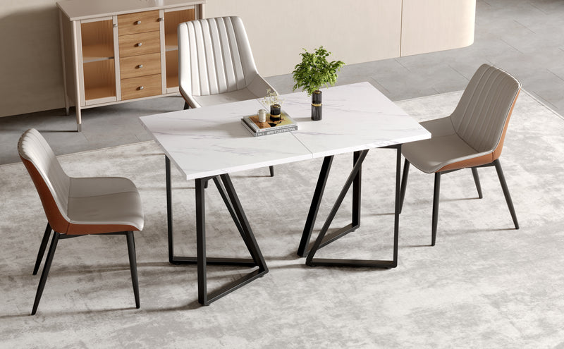 Table à Manger Extensible Blanche Effet Marbre et Pieds Métalliques Géométriques Dorés FASTIENS BLACK