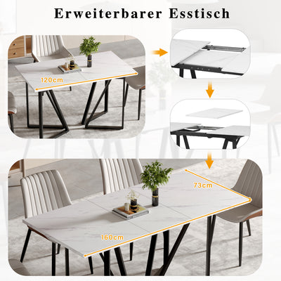 Table à Manger Extensible Blanche Effet Marbre et Pieds Métalliques Géométriques Dorés FASTIENS BLACK