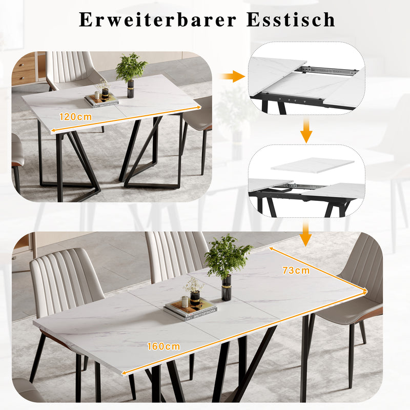 Table à Manger Extensible Blanche Effet Marbre et Pieds Métalliques Géométriques Dorés FASTIENS BLACK