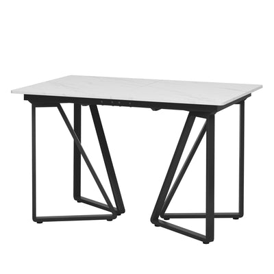 Table à Manger Extensible Blanche Effet Marbre et Pieds Métalliques Géométriques Dorés FASTIENS BLACK
