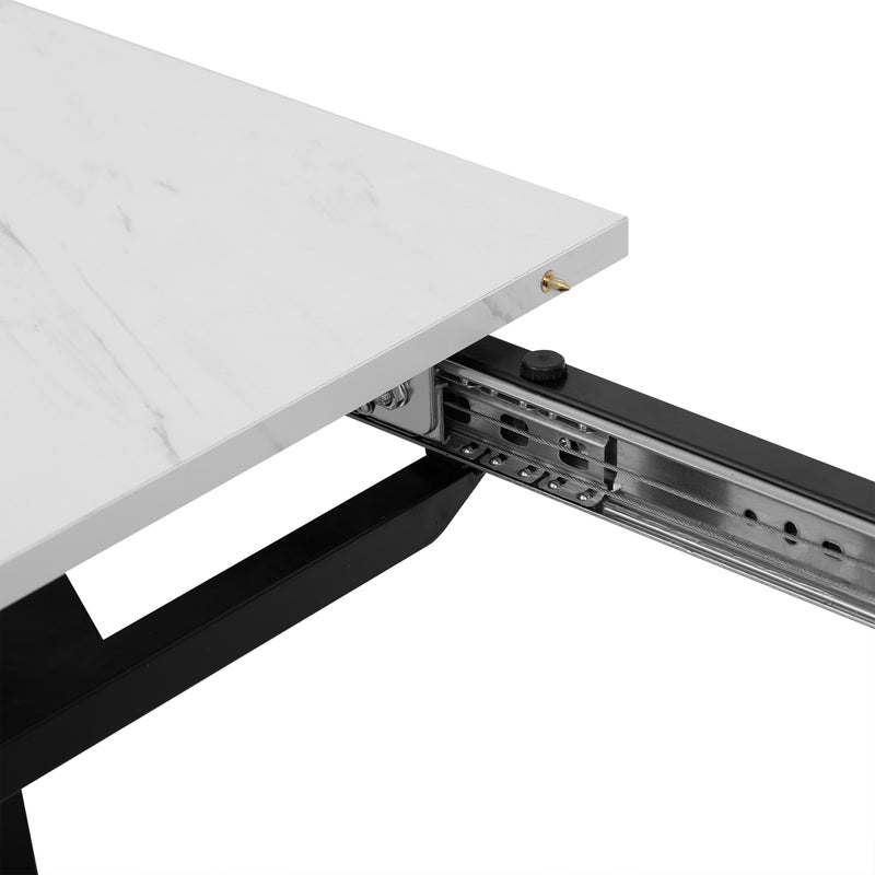 Table à Manger Extensible Blanche Effet Marbre et Pieds Métalliques Géométriques Dorés FASTIENS BLACK