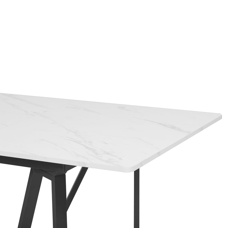 Table à Manger Extensible Blanche Effet Marbre et Pieds Métalliques Géométriques Dorés FASTIENS BLACK