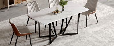 Table à Manger Extensible Blanche Effet Marbre et Pieds Métalliques Géométriques Dorés FASTIENS BLACK