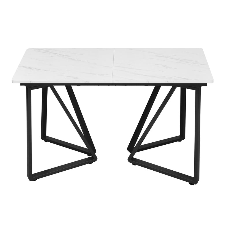 Table à Manger Extensible Blanche Effet Marbre et Pieds Métalliques Géométriques Dorés FASTIENS BLACK