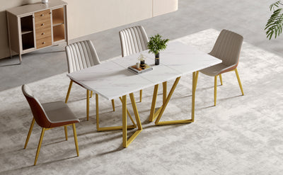 Table à Manger Extensible Blanche Effet Marbre avec Pieds Métalliques Noirs Géométriques  FASTIENS GOLD
