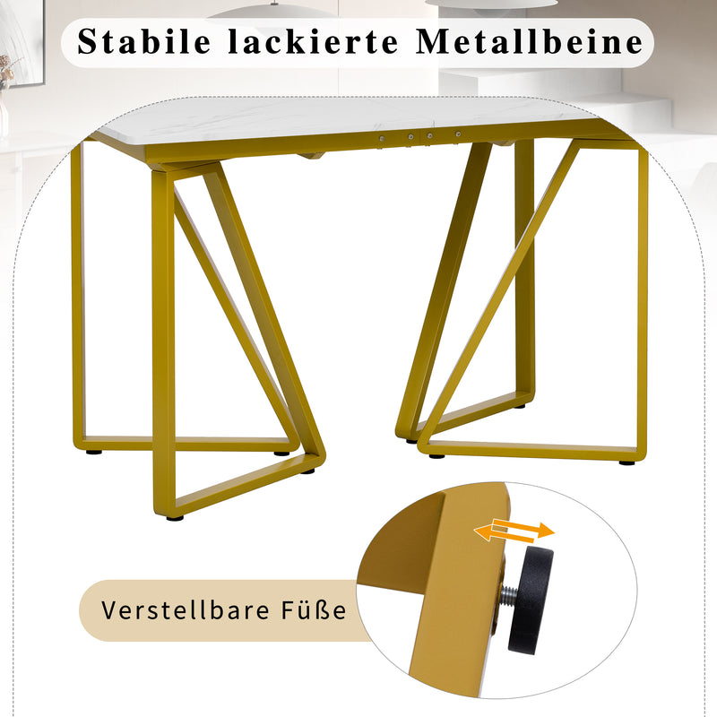 Table à Manger Extensible Blanche Effet Marbre avec Pieds Métalliques Noirs Géométriques  FASTIENS GOLD