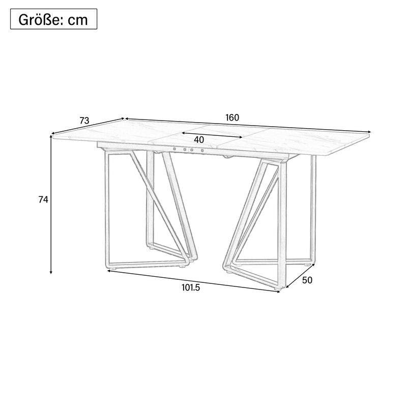 Table à Manger Extensible Blanche Effet Marbre avec Pieds Métalliques Noirs Géométriques  FASTIENS GOLD