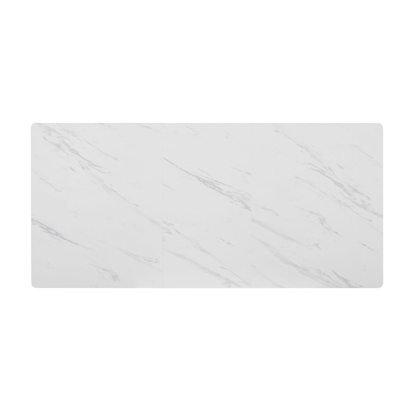 Table à Manger Extensible Blanche Effet Marbre avec Pieds Métalliques Noirs Géométriques  FASTIENS GOLD