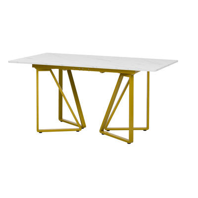 Table à Manger Extensible Blanche Effet Marbre avec Pieds Métalliques Noirs Géométriques  FASTIENS GOLD