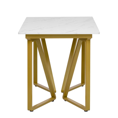 Table à Manger Extensible Blanche Effet Marbre avec Pieds Métalliques Noirs Géométriques  FASTIENS GOLD