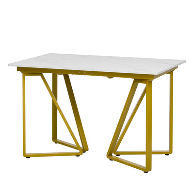 Table à Manger Extensible Blanche Effet Marbre avec Pieds Métalliques Noirs Géométriques  FASTIENS GOLD
