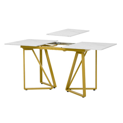 Table à Manger Extensible Blanche Effet Marbre avec Pieds Métalliques Noirs Géométriques  FASTIENS GOLD