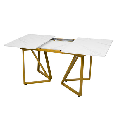 Table à Manger Extensible Blanche Effet Marbre avec Pieds Métalliques Noirs Géométriques  FASTIENS GOLD