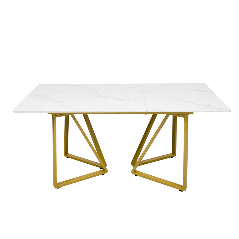Table à Manger Extensible Blanche Effet Marbre avec Pieds Métalliques Noirs Géométriques  FASTIENS GOLD
