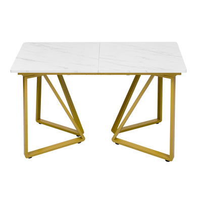 Table à Manger Extensible Blanche Effet Marbre avec Pieds Métalliques Noirs Géométriques  FASTIENS GOLD