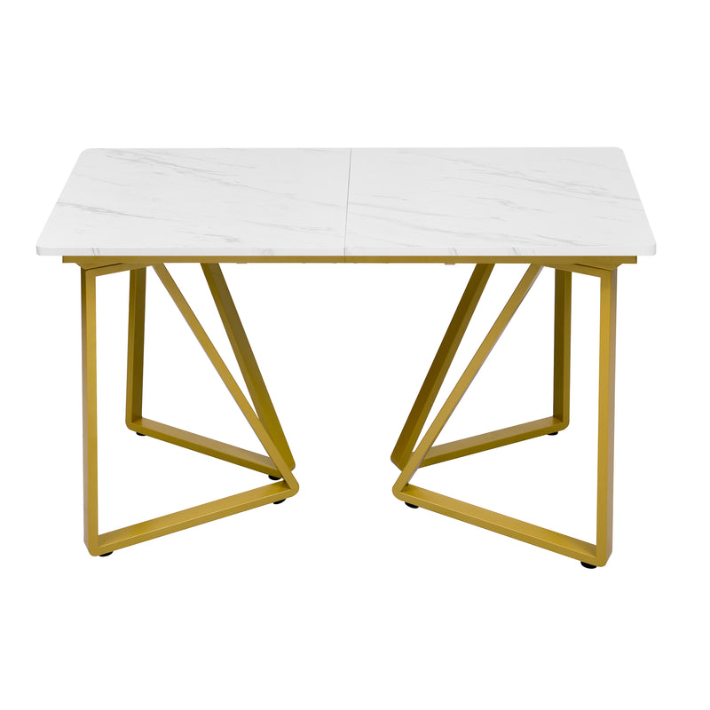 Table à Manger Extensible Blanche Effet Marbre avec Pieds Métalliques Noirs Géométriques  FASTIENS GOLD