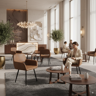 Set of 2 industrial style dining chairs in retro brown fabric with black legs MAYFAIR SUEDE BROWN