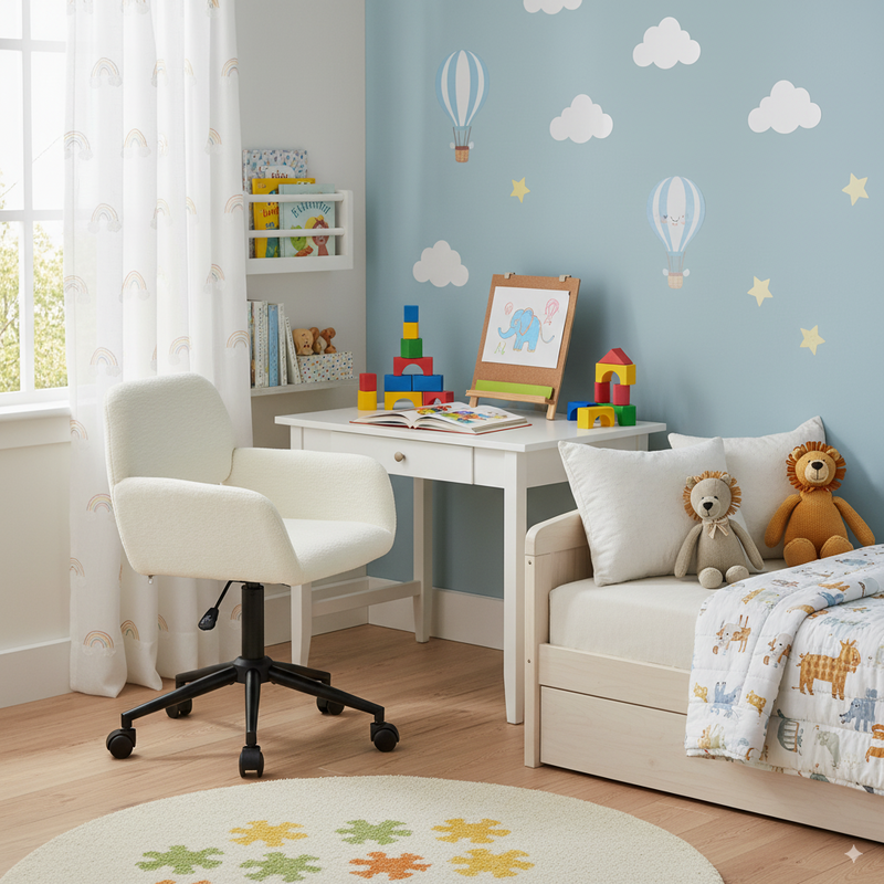 Chaise de bureau en tissu éponge beige, réglable en hauteur, rotation à 360° ROSS KD BUFAN BEIGE BLACK