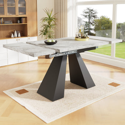Table de Salle à Manger Extensible Noir et Gris Effet Marbre avec Pieds en Acier au Carbone (99-159cm) GHAKOX GREY