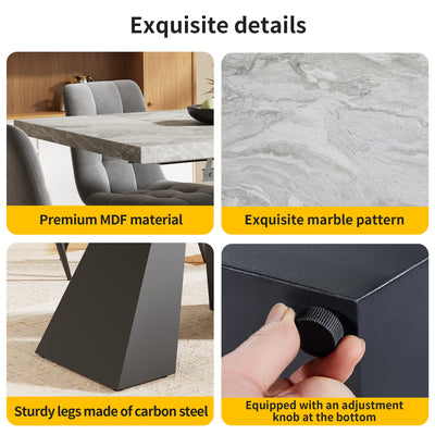 Table de Salle à Manger Extensible Noir et Gris Effet Marbre avec Pieds en Acier au Carbone (99-159cm) GHAKOX GREY