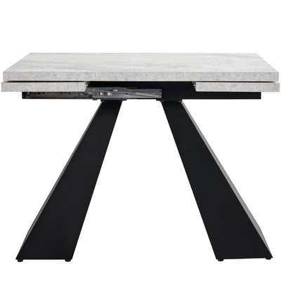 Table de Salle à Manger Extensible Noir et Gris Effet Marbre avec Pieds en Acier au Carbone (99-159cm) GHAKOX GREY