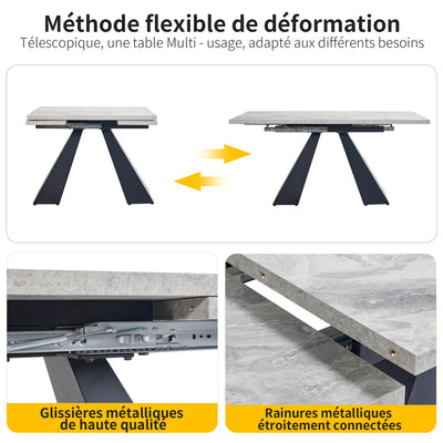 Table de Salle à Manger Extensible Noir et Gris Effet Marbre avec Pieds en Acier au Carbone (99-159cm) GHAKOX GREY