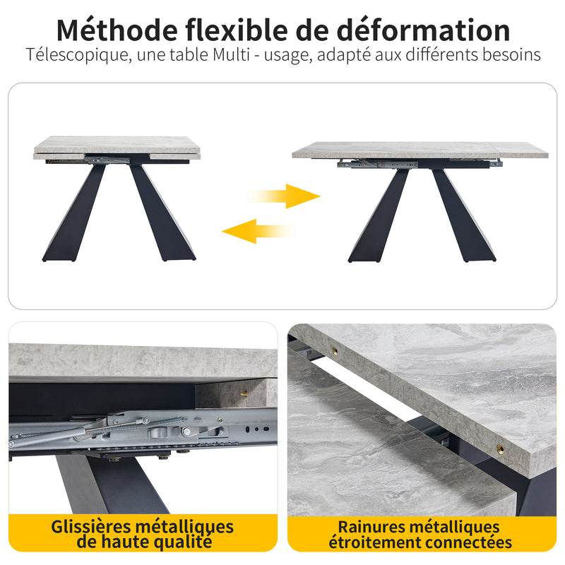 Table de Salle à Manger Extensible Noir et Gris Effet Marbre avec Pieds en Acier au Carbone (99-159cm) GHAKOX GREY