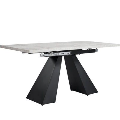 Table de Salle à Manger Extensible Noir et Gris Effet Marbre avec Pieds en Acier au Carbone (99-159cm) GHAKOX GREY