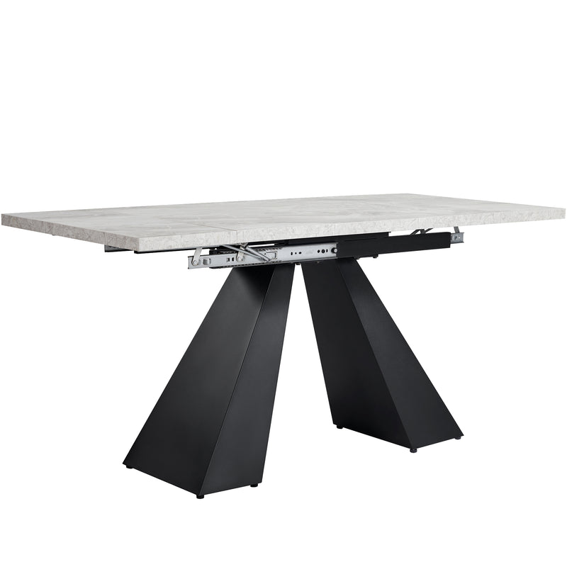 Table de Salle à Manger Extensible Noir et Gris Effet Marbre avec Pieds en Acier au Carbone (99-159cm) GHAKOX GREY