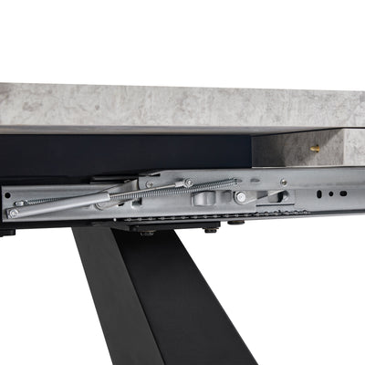 Table de Salle à Manger Extensible Noir et Gris Effet Marbre avec Pieds en Acier au Carbone (99-159cm) GHAKOX GREY