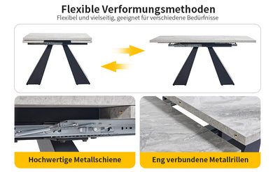 Table de Salle à Manger Extensible Noir et Gris Effet Marbre avec Pieds en Acier au Carbone (99-159cm) GHAKOX GREY