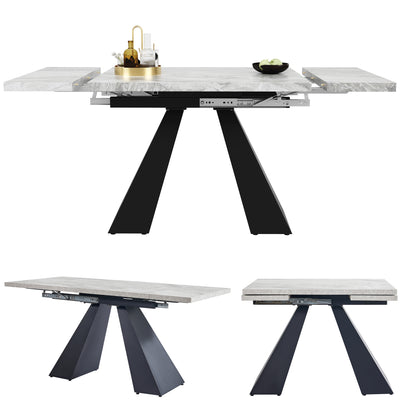 Table de Salle à Manger Extensible Noir et Gris Effet Marbre avec Pieds en Acier au Carbone (99-159cm) GHAKOX GREY