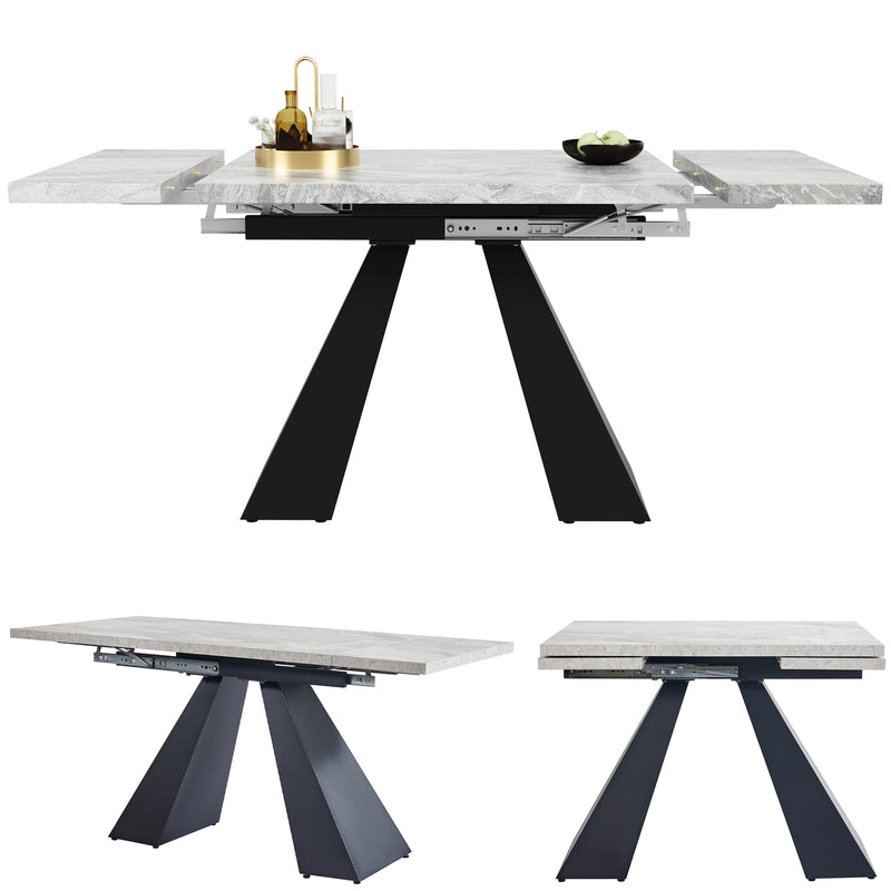Table de Salle à Manger Extensible Noir et Gris Effet Marbre avec Pieds en Acier au Carbone (99-159cm) GHAKOX GREY