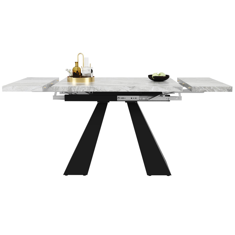 Table de Salle à Manger Extensible Noir et Gris Effet Marbre avec Pieds en Acier au Carbone (99-159cm) GHAKOX GREY