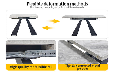 Table de Salle à Manger Extensible Noir et Gris Effet Marbre avec Pieds en Acier au Carbone (99-159cm) GHAKOX GREY