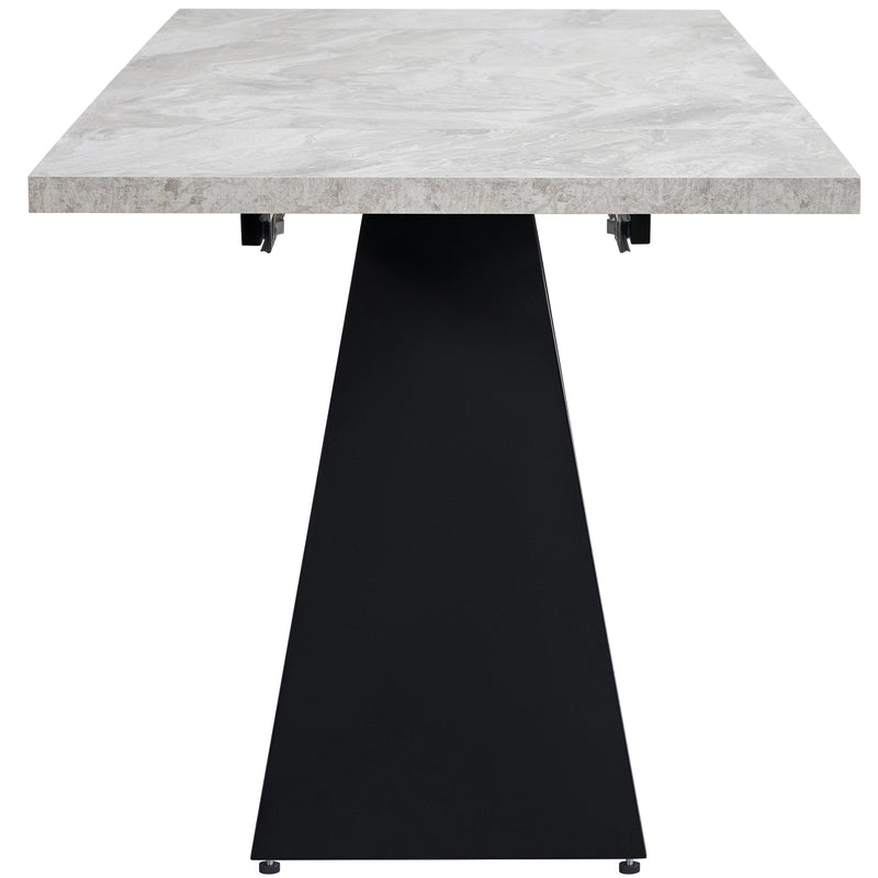 Table de Salle à Manger Extensible Noir et Gris Effet Marbre avec Pieds en Acier au Carbone (99-159cm) GHAKOX GREY