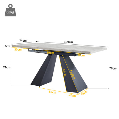 Table de Salle à Manger Extensible Noir et Gris Effet Marbre avec Pieds en Acier au Carbone (99-159cm) GHAKOX GREY
