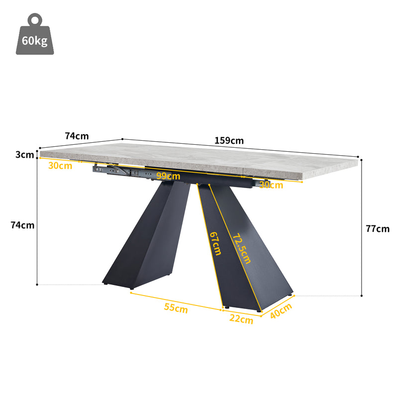 Table de Salle à Manger Extensible Noir et Gris Effet Marbre avec Pieds en Acier au Carbone (99-159cm) GHAKOX GREY