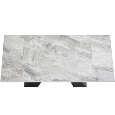Table de Salle à Manger Extensible Noir et Gris Effet Marbre avec Pieds en Acier au Carbone (99-159cm) GHAKOX GREY