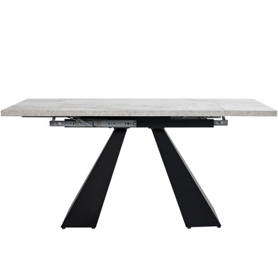 Table de Salle à Manger Extensible Noir et Gris Effet Marbre avec Pieds en Acier au Carbone (99-159cm) GHAKOX GREY