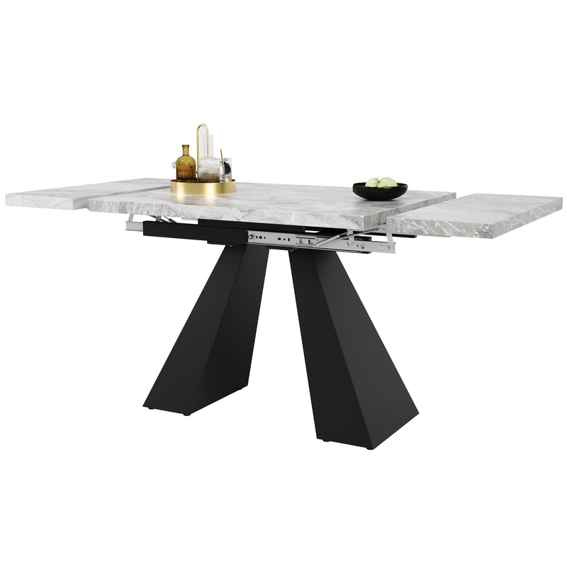 Table de Salle à Manger Extensible Noir et Gris Effet Marbre avec Pieds en Acier au Carbone (99-159cm) GHAKOX GREY