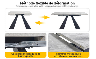 Table de Salle à Manger Extensible Noir et Gris Effet Marbre avec Pieds en Acier au Carbone (99-159cm) GHAKOX GREY