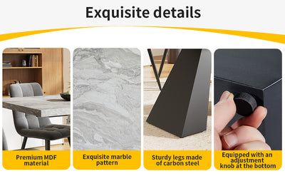 Table de Salle à Manger Extensible Noir et Gris Effet Marbre avec Pieds en Acier au Carbone (99-159cm) GHAKOX GREY