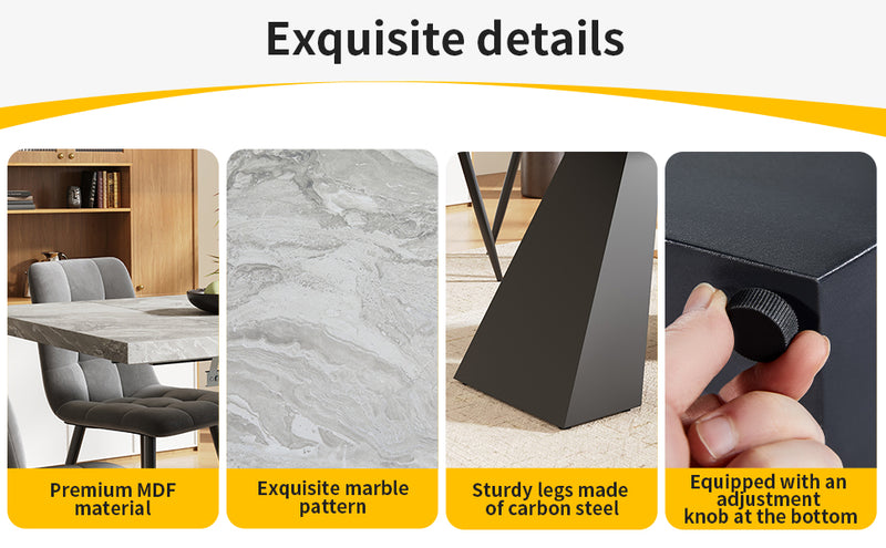 Table de Salle à Manger Extensible Noir et Gris Effet Marbre avec Pieds en Acier au Carbone (99-159cm) GHAKOX GREY