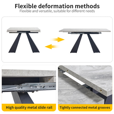 Table de Salle à Manger Extensible Noir et Gris Effet Marbre avec Pieds en Acier au Carbone (99-159cm) GHAKOX GREY