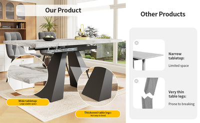 Table de Salle à Manger Extensible Noir et Gris Effet Marbre avec Pieds en Acier au Carbone (99-159cm) GHAKOX GREY